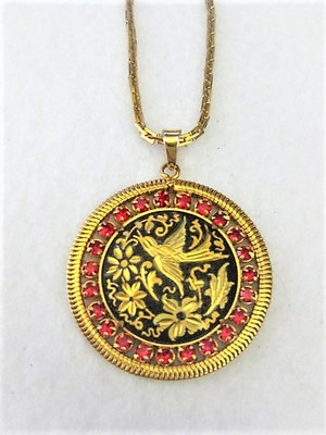 Etched Bird Medallion Necklace   by Monet