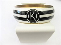 Initial K Black White Stripe Bangle Bracelet   by Mud Pie