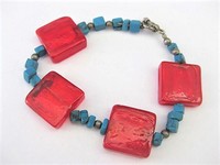 Red Glass & Turquoise Bracelet