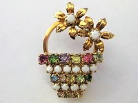 Crystal Floral Basket Brooch