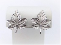 Silver Leaf  Clip Earrings   by Trifari