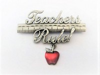 Pewter Teacher Pin with Red Apple  by JJ