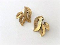 Brushed Gold Leaf Clip Earrings  by Trifari