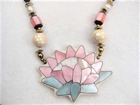 Abalone Inlay Flower Statement Necklace