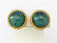 Dark Green Round Clip Earrings