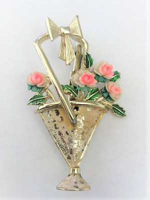 Floral Bouquet Gold Vase Brooch  by Weiss